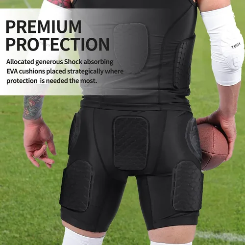 Vista 5 de TUOY Adult Padded Compression Shorts 5-Pad Football Girdle Hip Thigh Protector