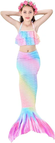 Vista 3 de GALLDEALS - Conjunto de bikini de sirena para natación cosplay con monofín de 7 a 8 años