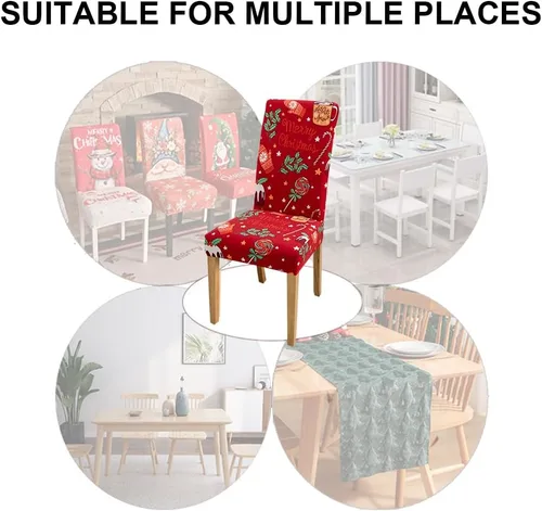 Vista 4 de Juego de 4 Fundas de Silla de Navidad, Fundas de Asiento para Sillas de Cocina y Comedor, Fundas de Silla de Papá Noel, Decoraciones de Navidad