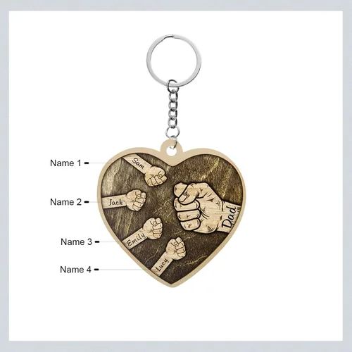 Vista 4 de Llaveros personalizados para el primer día del padre, regalos grabados con nombre personalizado en forma de corazón para papá y abuelo