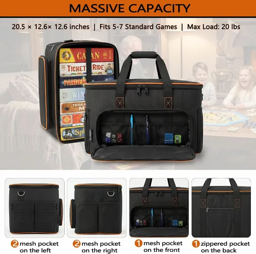 Vista 4 de Bolsa de juego de mesa con múltiples bolsillos, bolsa convertible y transporte de hombro, incluye 5 bandas elásticas para caja, 20.5 x 12.6 x 12.6