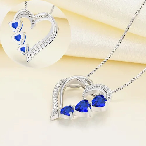 Vista 5 de YL Collar de corazón de plata de ley 925 con colgante de corazón con piedras preciosas para mujer