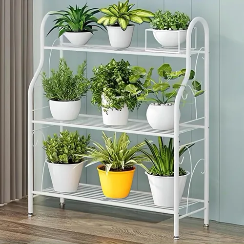 Vista 8 de LIGUOYI Soporte de metal para plantas de 3 niveles y 4 niveles, estante de almacenamiento para flores, soporte para plantas para interiores