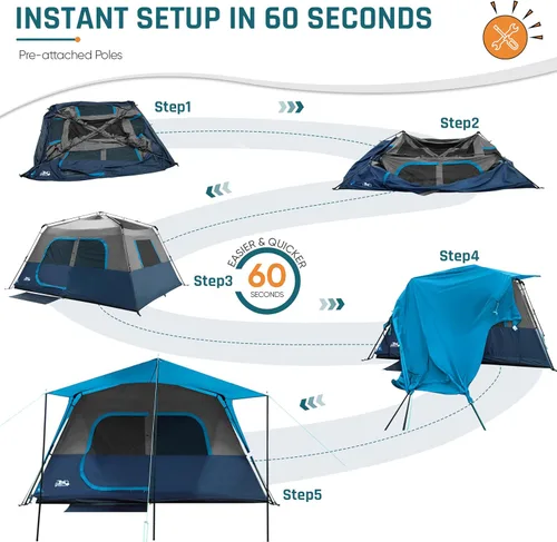 Vista 2 de Tienda de campaña instantánea para 8 personas, fácil instalación de 60 segundos para camping, tienda de campaña emergente, grandes tiendas