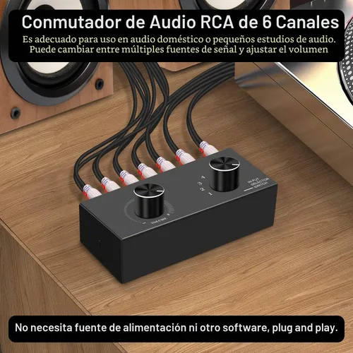 Vista 3 de Dingsun Conmutador de audio de 6 vías, interruptor de audio estéreo de canal derecho e izquierdo, Plug & Play, compatible con TV, reproductor