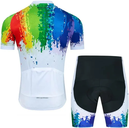 Vista 2 de Conjunto de camiseta de ciclismo para hombre, camisa de manga corta y pantalones cortos acolchados 3D, traje de ciclismo