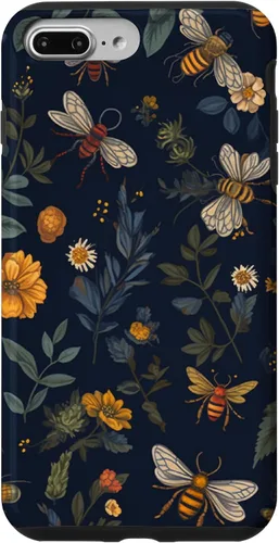 Vista 12 de Bees and Wildflowers on Dark Blue Funda para iPhone 17