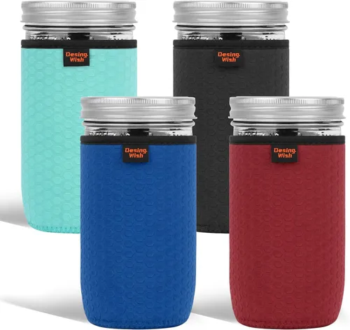 Vista 12 de Funda de neopreno para tarro Mason de boca regular y ancha, 16 onzas, antideslizante, acogedora, aislada, fundas protectoras de 3.0 x 3.7 pulgadas