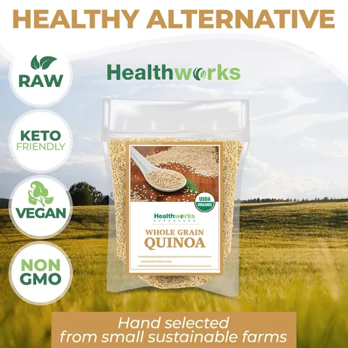 Vista 6 de Healthworks Superfoods Quinoa orgánica de grano entero blanco crudo, 80 onzas / 5 libras, proteína, fibra y hierro, origen peruano, sustituto