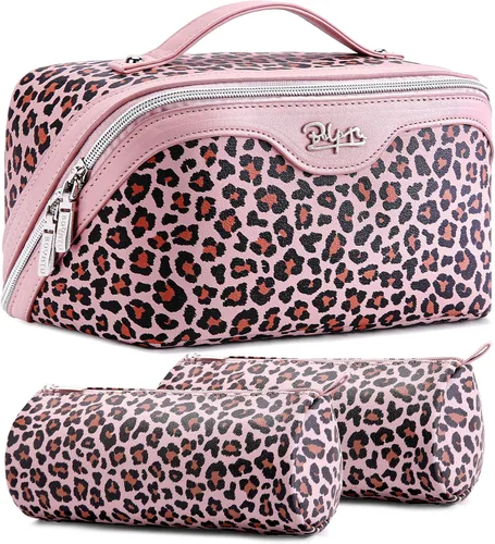 Vista 17 de BOYATU Bolsa de maquillaje de viaje para mujer: 3 en 1 modular con estampado de leopardo para viajes de 3 a 15 días - Neceser impermeable de cuero