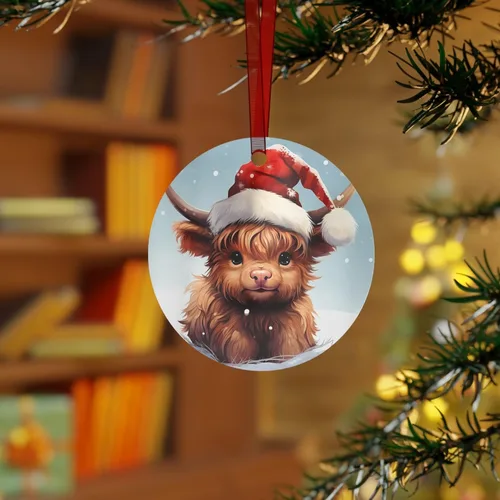 Vista 2 de Baby Highland Cow - Adorno de Navidad familiar (3.5 pulgadas), coleccionable para árbol o adornos colgantes de automóvil