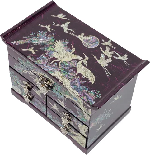 Vista 18 de Caja de Joyería February Mountain con Incrustación de Nácar - Diseño Tradicional de Flores y Mariposas Elegante para Ella