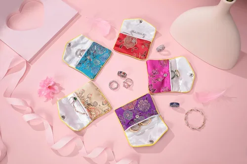 Vista 2 de XIUQILAI 15 bolsas de joyería, organizador de joyas de viaje, pequeñas bolsas de joyería para mujeres, para amigos, bolsas de joyería para anillos