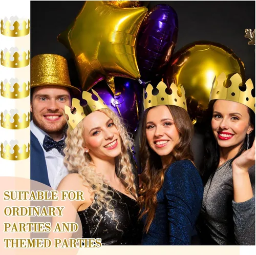 Vista 7 de Crtiin 200 coronas de papel doradas a granel King Gold Party Crown Princess Coronas Sombreros para fiesta de cumpleaños Celebración Suministros