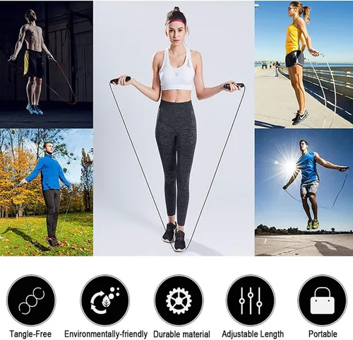 Vista 7 de Redify Cuerda de saltar, cuerdas de saltar para fitness, para mujeres, hombres y niños, cuerda de salto de velocidad para entrenamiento