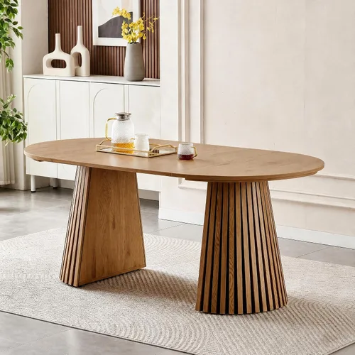 Vista 22 de WILLIAMSPACE Mesa de Comedor Extensible de Madera de 106" para 8 a 12, Mesa de Cocina Rectangular Rústica Campestre, Mesa de Comedor Grande