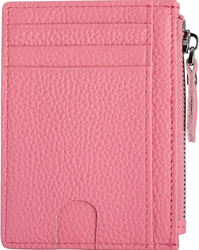 Vista 7 de Cartera delgada para mujeres de piel pequeña con bloqueo RFID, tarjetero minimalista con bolsas para monedas y fundas, Negro, Moderno