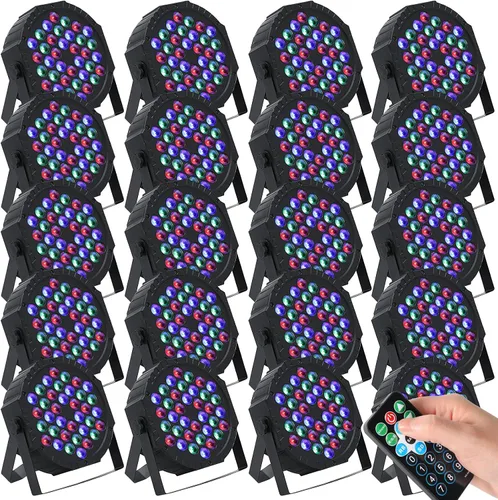 Vista 8 de Paquete de 3 luces LED par para DJ, luz de escenario de 7 canales para escenario con control remoto y control DMX, luces elevadas activadas por
