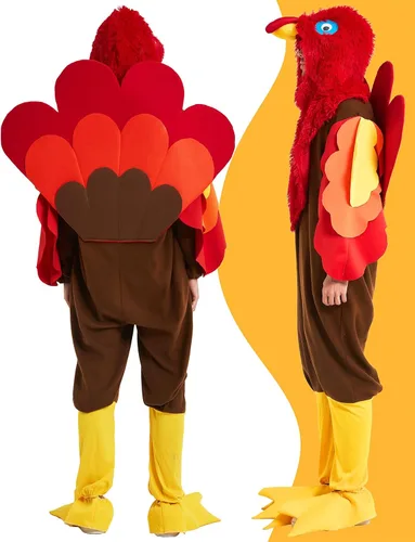 Vista 3 de Disfraz de pavo para adulto, Acción de Gracias, Halloween, traje de cosplay, traje divertido de 3 piezas para hombres y mujeres, fiesta de vacaciones