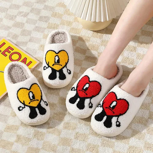 Vista 5 de Bad Cute Bunny Slippers for Women Men Retro Memory Foam Cute Cartoon Plush Fluffy Warm Fur Lined slippers Indoor House Home Winter Shoes