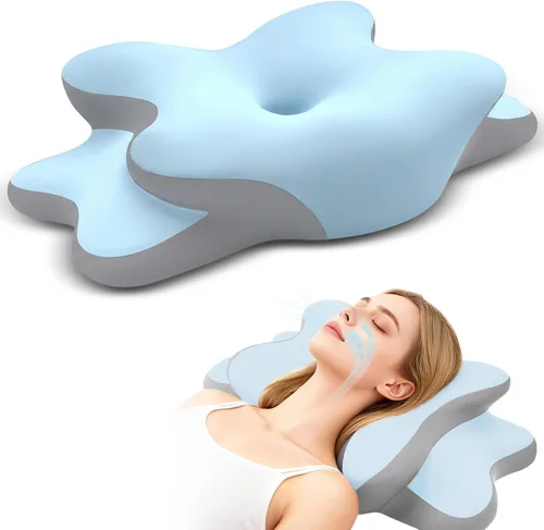 Vista 10 de Almohada de apnea del sueño con alivio del dolor de cuello y ronquidos, almohada cervical ortopédica, almohada ergonómica de espuma viscoelástica
