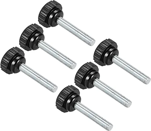 Vista 12 de Perillas de sujeción moleteadas, rosca macho M4 x 0.394 in, cabeza de 0.630 in, pomos de plástico termoestable para tornillo de pulgar negro