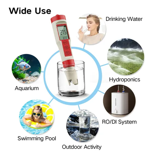 Vista 7 de ZuanXin Probador TDS, probador 4 en 1 con PH/TDS/EC/temperatura, probador de pH de piscina para agua potable, piscinas, jacuzzis y spas