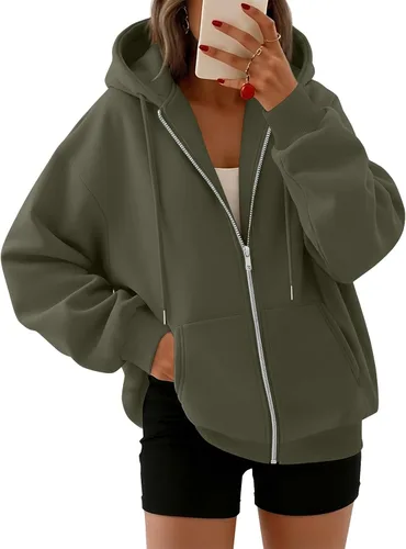 Vista 11 de Trendy Queen - Sudaderas con capucha y cremallera para mujer, sudaderas de gran tamaño, trajes de moda de otoño, chaquetas informales, ropa