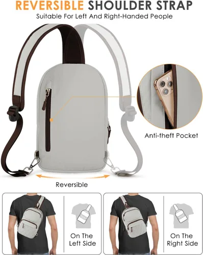 Vista 6 de ETRONIK Bolso bandolera para hombres y mujeres, bolso cruzado antirrobo, mochila de hombro, mochila de pecho para viajes, senderismo