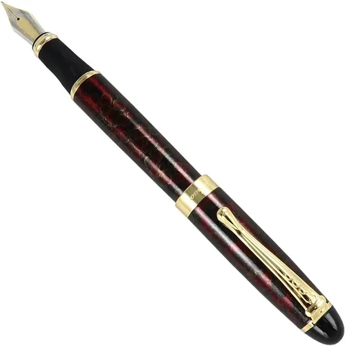 Vista 4 de Pluma Estilográfica Golden Clip Punta Media X450 Con Estuche (Rojo De Lujo Y Dorado)