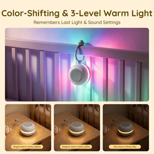 Vista 3 de Máquina de sonido portátil para bebés con luz nocturna RGB, 18 sonidos Gris