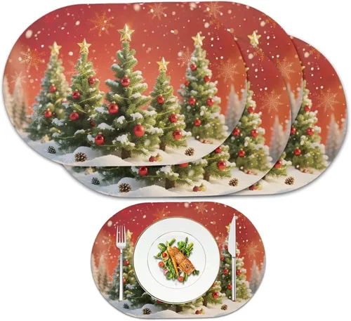 Vista 58 de Juego de 2 manteles individuales con luces de Navidad, resistentes al calor, antideslizantes, impermeables, a prueba de aceite, lavables, lavables