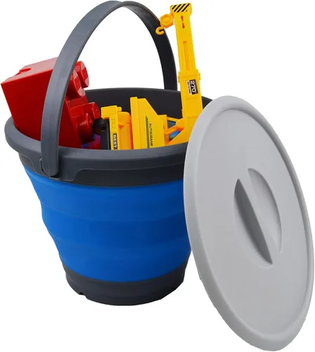 Vista 7 de SAMMART Cubo de plástico plegable de 5.5 L (1.4 galones) con tapa, bañera redonda plegable con tapa, cubo de agua portátil para pesca, maceta