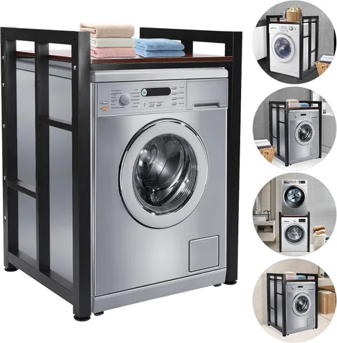 Vista 8 de Soporte apilable para lavadora y secadora, estantes resistentes para lavadora y secadora con estante ajustable, estante de almacenamiento apilable