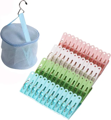 Vista 8 de Paquete de 24 Pinzas de Ropa de Plástico Resistentes para Exteriores para Colgar Ropa, Mini Pinzas para Ropa con Cuerda para Colgar, Perchas