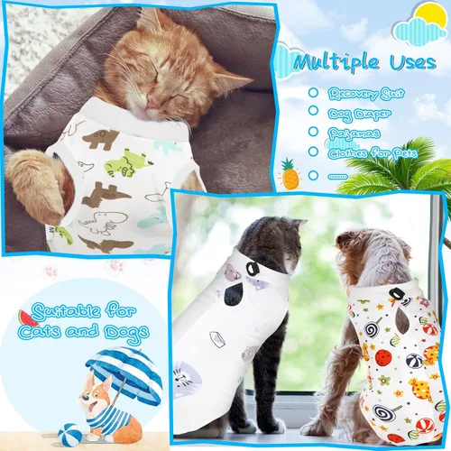 Vista 4 de Kacctyen Juego de 6 Trajes de Recuperación para Gatos Después de la Cirugía Gatito Hembra y Macho Traje de Cirugía Alternativa al Collar E Pijama