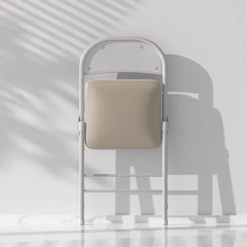 Vista 4 de VECELO Paquete de 4 sillas plegables portátiles de metal con acolchado de poliuretano ultra suave para oficina en casa, beige