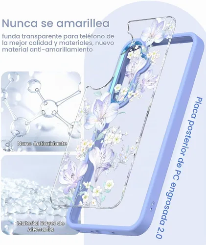 Vista 4 de Carcasa para Samsung Galaxy A54, diseño de flores transparentes Girl Women Slim Soft TPU+Hard PC Military Grade Protective Phone Cover With Screen