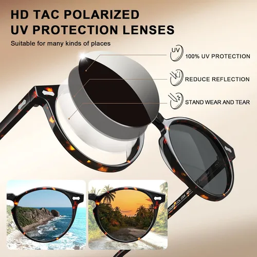 Vista 59 de CARFIA Gafas de sol polarizadas de acetato redondo para mujer, protección UV de cara pequeña con funda de cuero CA5288