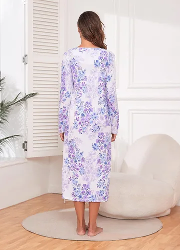 Vista 5 de QRRLUEN Camisón largo de algodón para mujer, ropa de dormir de manga larga, vestido de noche suave y cómodo