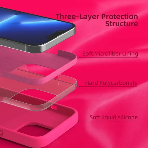 Vista 4 de Funda de silicona líquida compatible con iPhone 13 Pro Max, color rosa intenso [Protección contra caídas]
