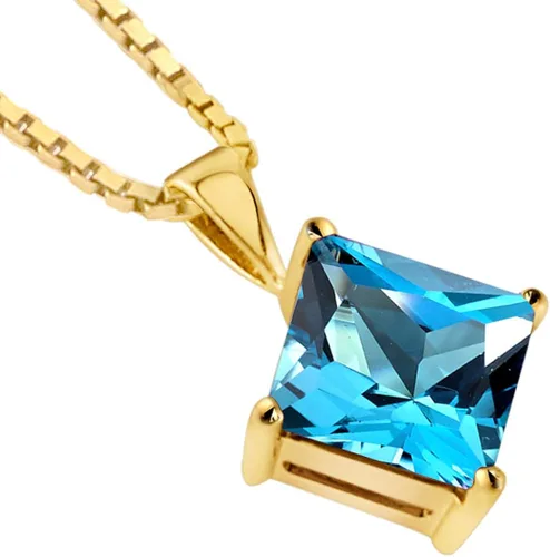 Vista 2 de Peora Colgante de topacio azul suizo para mujer, oro amarillo sólido de 14 quilates, piedra natal de piedras preciosas naturales, solitario clásico