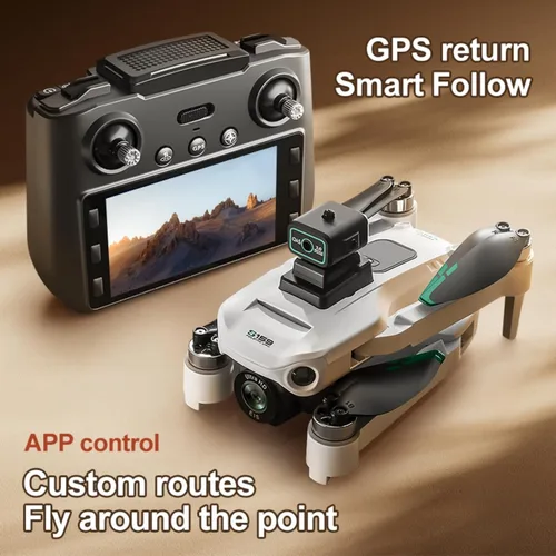 Vista 9 de Drone GPS RC con pantalla encendida, cámara EIS 4K, retorno de un clic, función de seguimiento, ajuste de velocidad, luces LED, transmisión