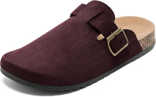 Vista 6 de Suede Clogs Men & Women Unisex Leather Mules Soft Cork Footbed Adjustable Buckle Slip Sandals Potato Shoes with Arch Support