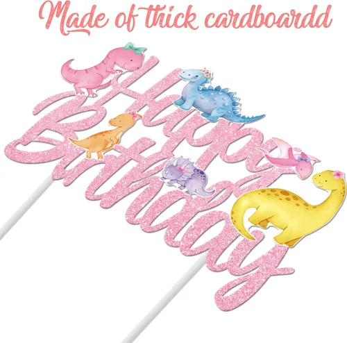 Vista 10 de Decoración de pastel de dinosaurio para fiesta de cumpleaños, decoración de fiesta de cumpleaños de dinosaurio para niñas, 1 pieza de decoración