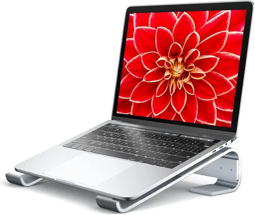 Vista 9 de Soporte para laptop para escritorio, soporte para MacBook SOQOOL resistente, soporte para laptop ergonómico ventilado de aluminio compatible