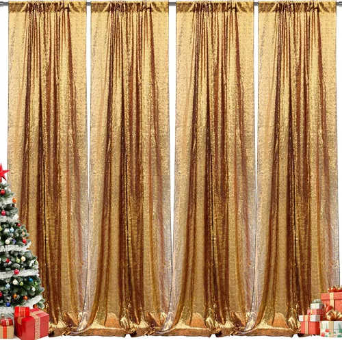 Vista 110 de 2 paneles de cortinas de fondo de lentejuelas verdes de 8 pies, cortinas de fondo de fotografía con purpurina para decoración de Navidad, boda