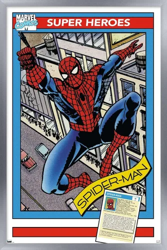 Vista 10 de Trends International Marvel Trading Cards - Póster de pared de Spider-Man, 14.725 x 22.375 pulgadas, versión enmarcada de madera de granero