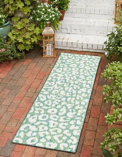 Vista 15 de Unique Loom colección Outdoor Safari Alfombra para exteriores - Leopardo (13' redonda, azul/gris)