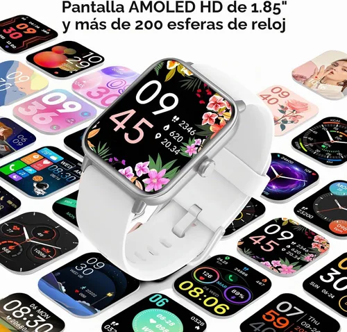 Vista 5 de Relojes inteligentes para hombres, pantalla HD de 1.85 pulgadas, compatible con iPhone/Android (responder/hacer llamadas), más de 110 modos Blanco